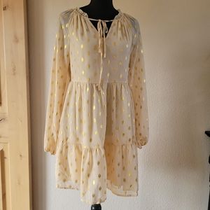 NWT KIRUNDO LongSleeve V Neck Ruffle Polka Dot Mini Dress Tiered  Tunic